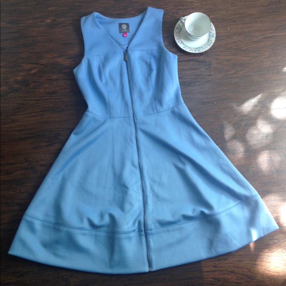 👗Vince Camuto Light Blue Front Zipper Party Dress